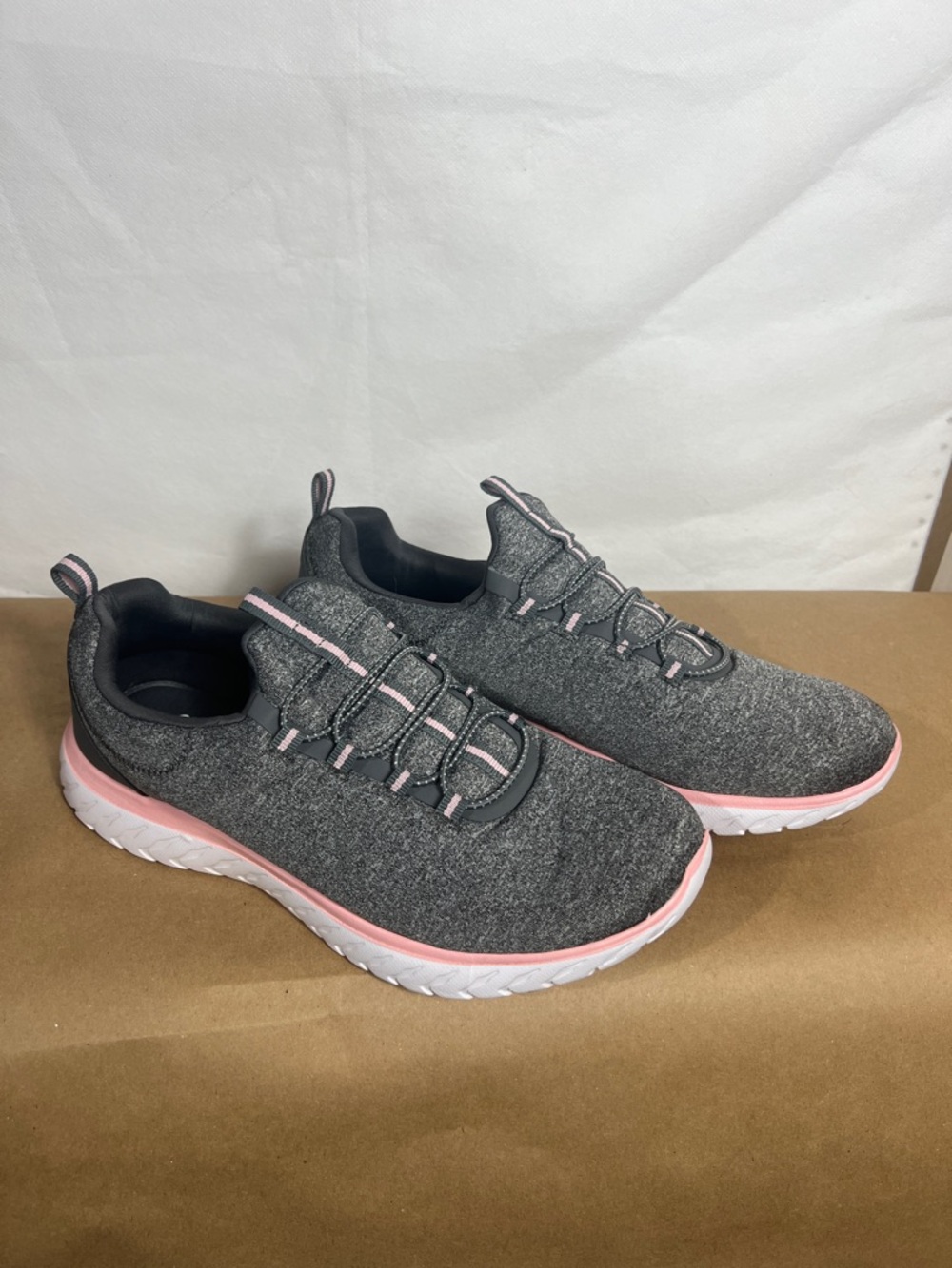 Athletic Women's Gray Knit Slip-On Sneakers with Pink Trim